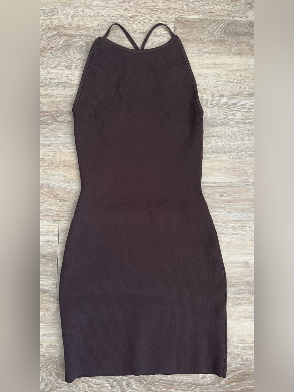 Babaton Brown Mini Dress with Slim Straps